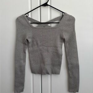 Urban Revivo Gray Ribbed Long Sleeve Top